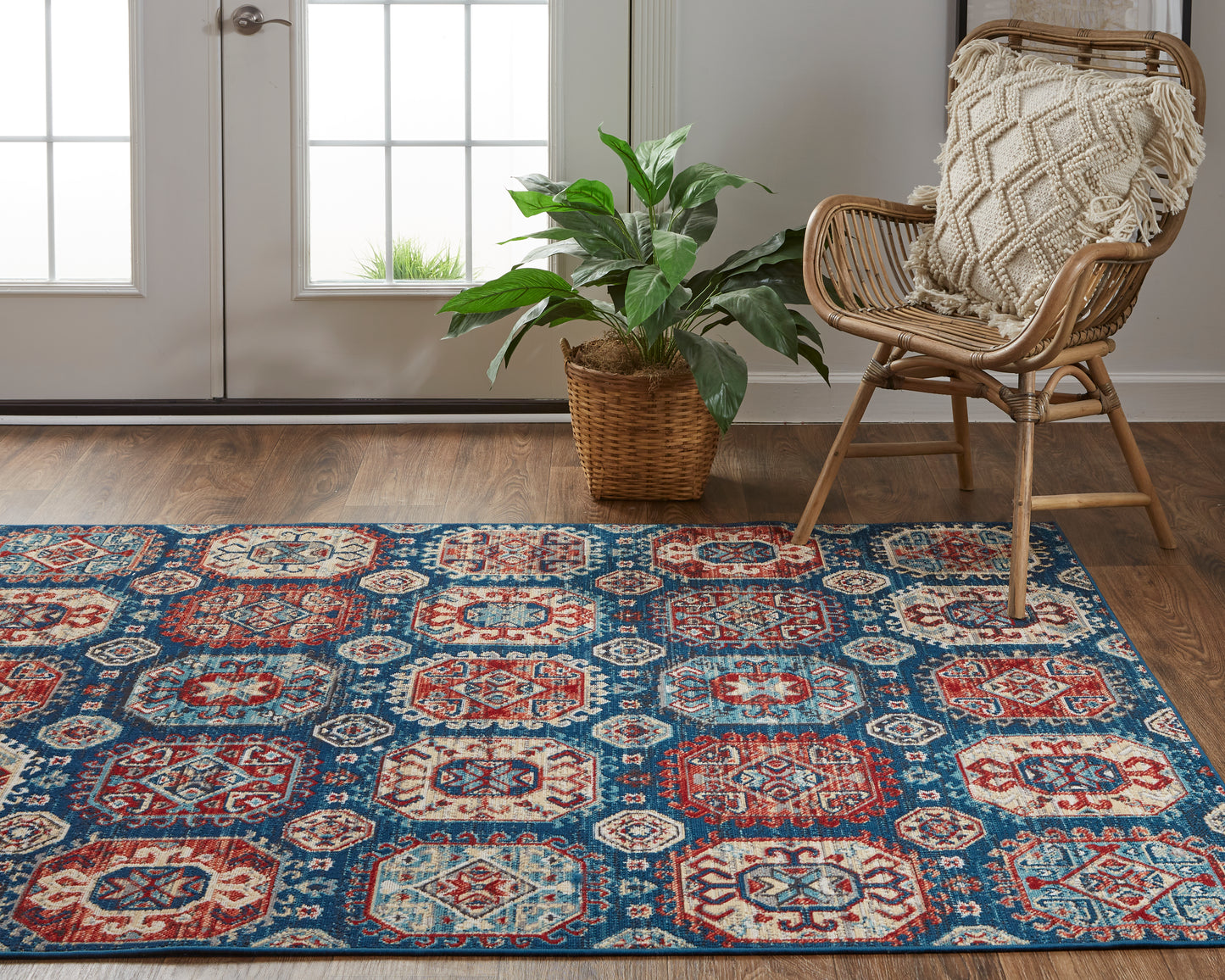 Nolan Transitional/Bohemian & Eclectic/Casual Patchwork/Floral & Botanical/Distressed Blue/Red/Tan - Feizy Rug