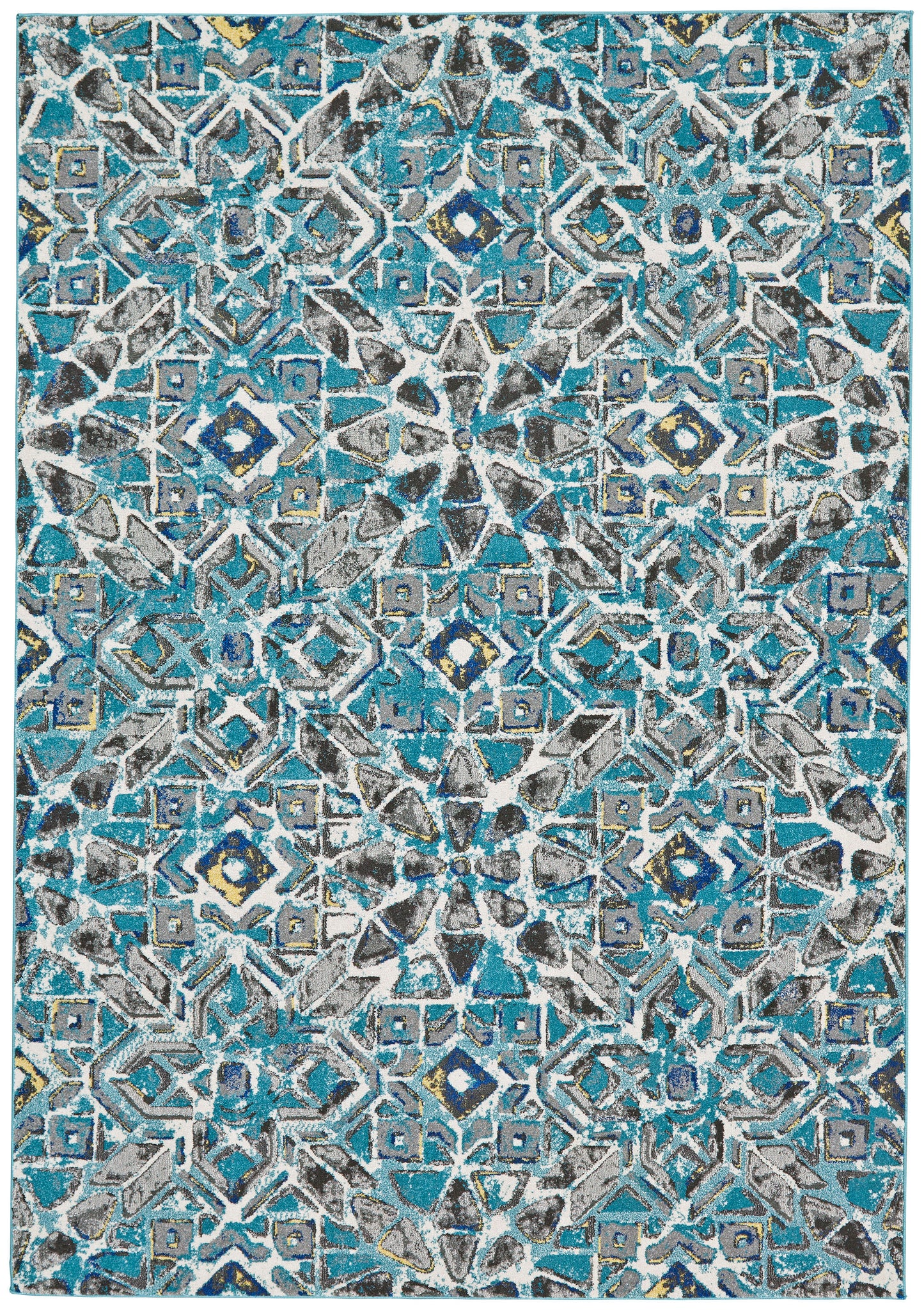Brixton Modern/Bohemian & Eclectic/Industrial Geometric/Abstract Blue/Ivory/Taupe - Feizy Rug