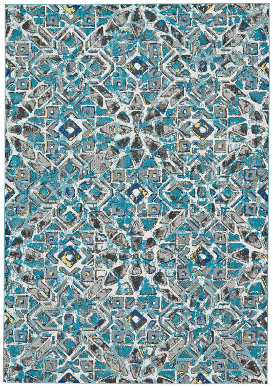 Brixton Modern/Bohemian & Eclectic/Industrial Geometric/Abstract Blue/Ivory/Taupe - Feizy Rug