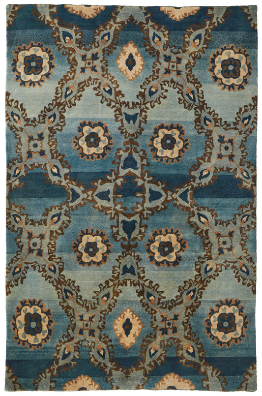 Amzad Transitional/Craftsman/Casual Ikat/Floral & Botanical Blue/Gray/Tan - Feizy Rug