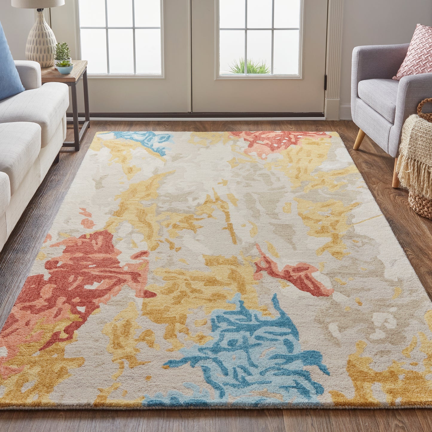Everley Modern/Casual Abstract/Watercolor Ivory/Yellow/Blue - Feizy Rug