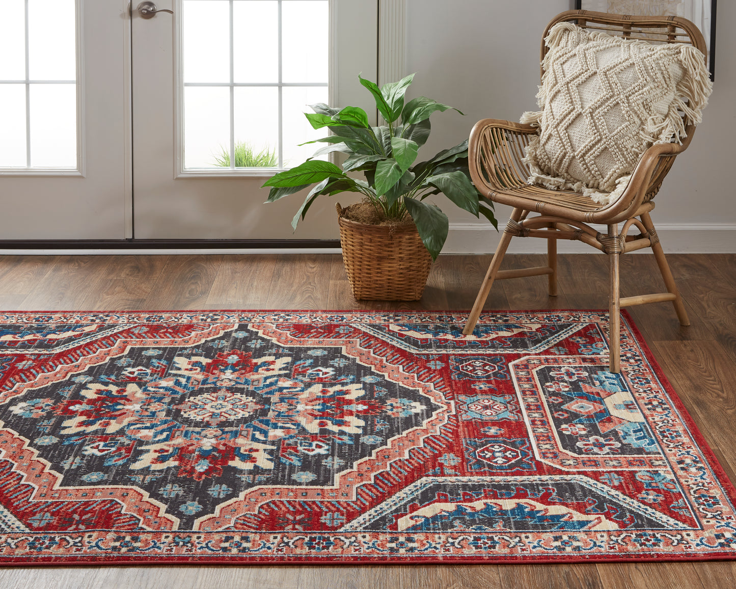 Nolan Transitional/Bohemian & Eclectic/Vintage Medallion/Persian/Distressed Red/Gray/Tan - Feizy Rug