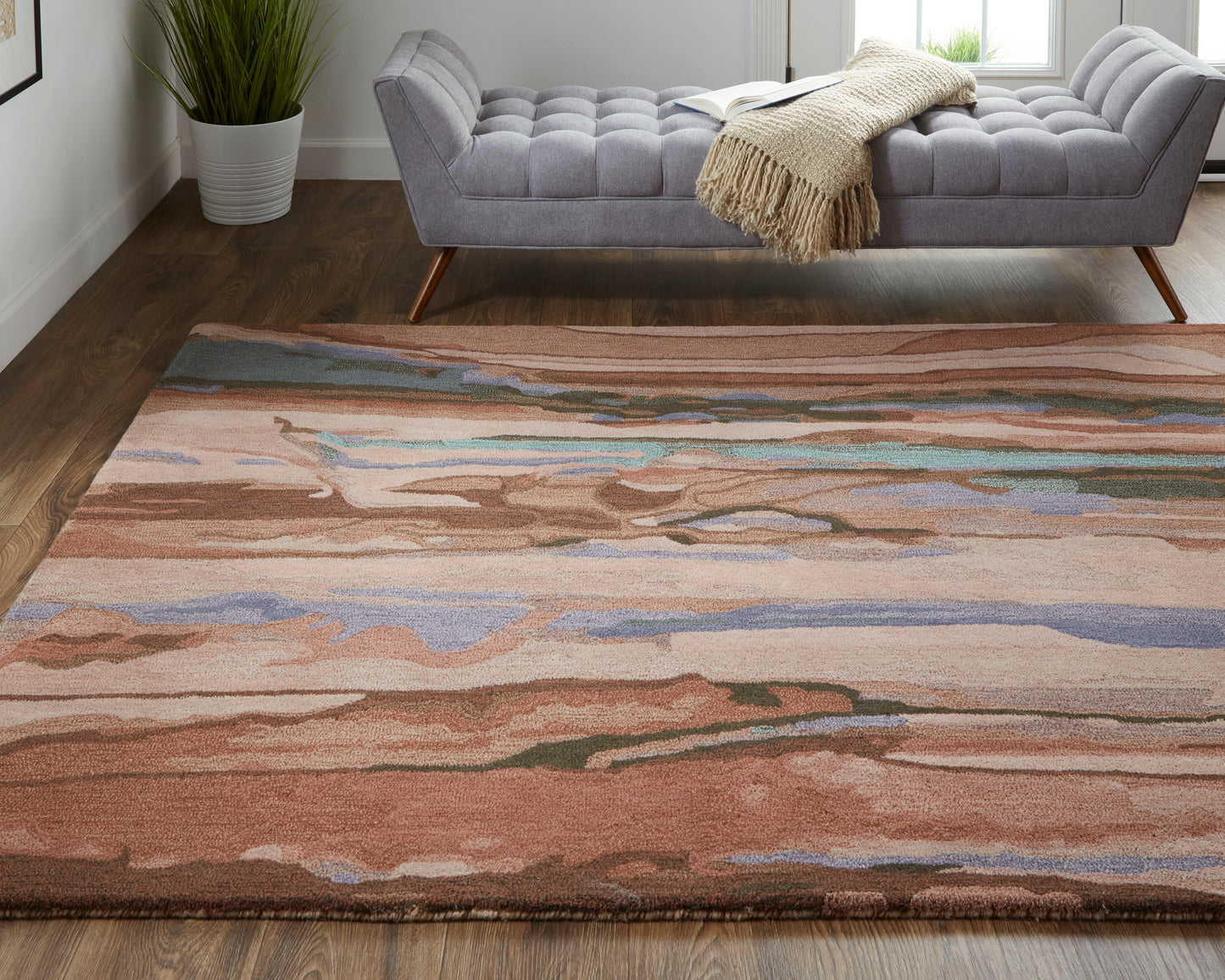 Amira Transitional/Industrial/Casual Abstract/Watercolor Red/Pink/Blue - Feizy Rug