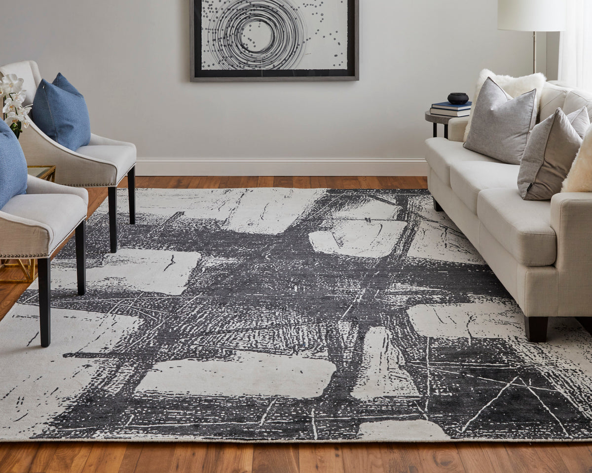 Coda Modern/Industrial/Global Abstract/Watercolor Black/White 8927 - Feizy Rug