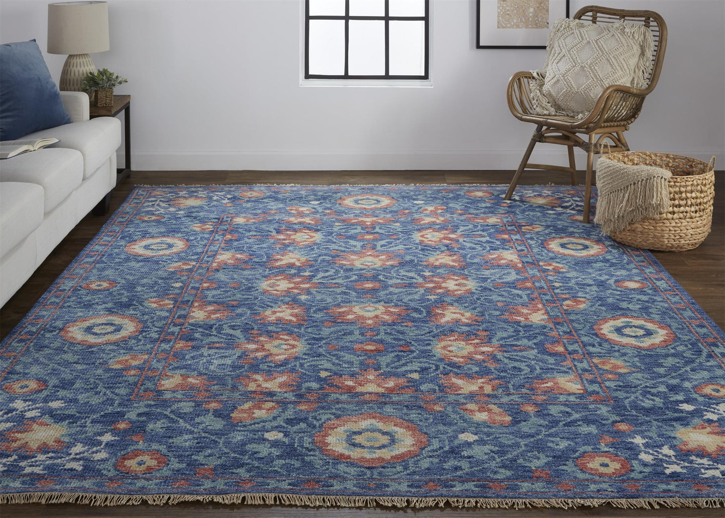 Beall Traditional/Classic/Vintage Floral & Botanical Blue/Red - Feizy Rug
