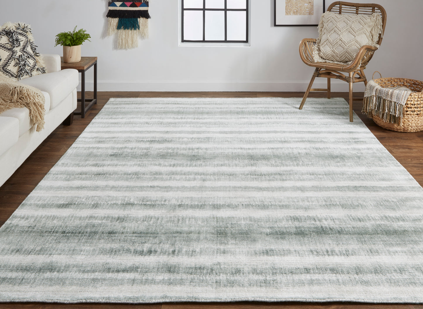 Mackay Transitional/Casual Stripes Ivory/Green - Feizy Rug