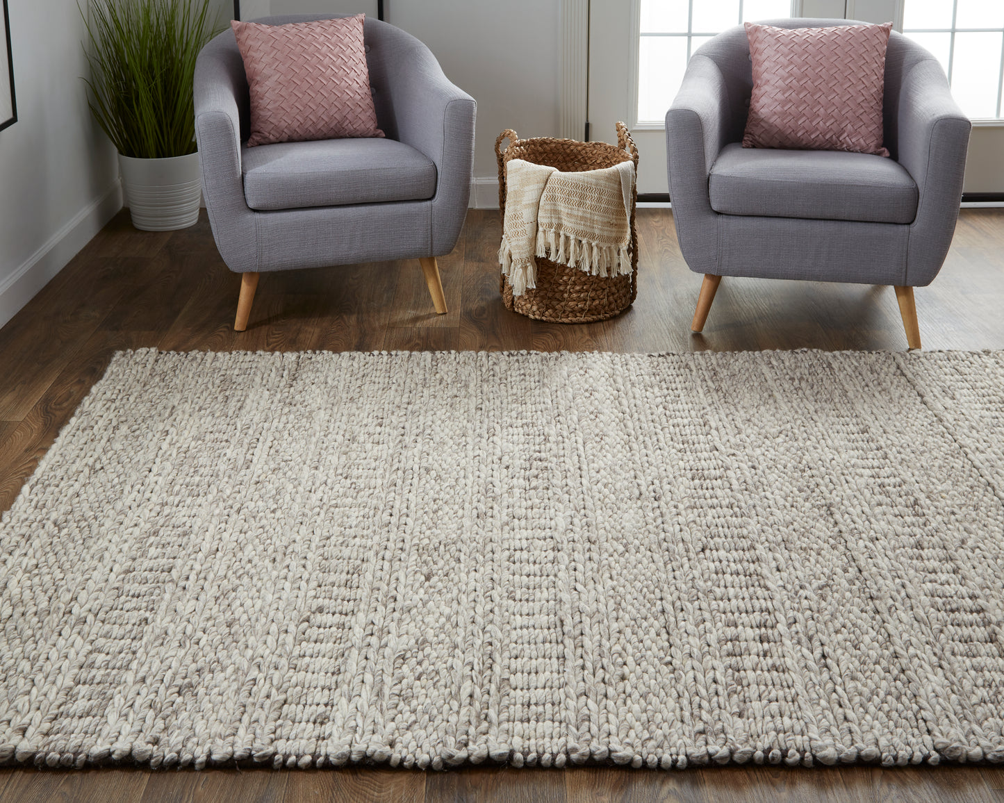 Berkeley Transitional/Scandinavian/Casual Geometric/Solid Ivory/Gray/Tan - Feizy Rug