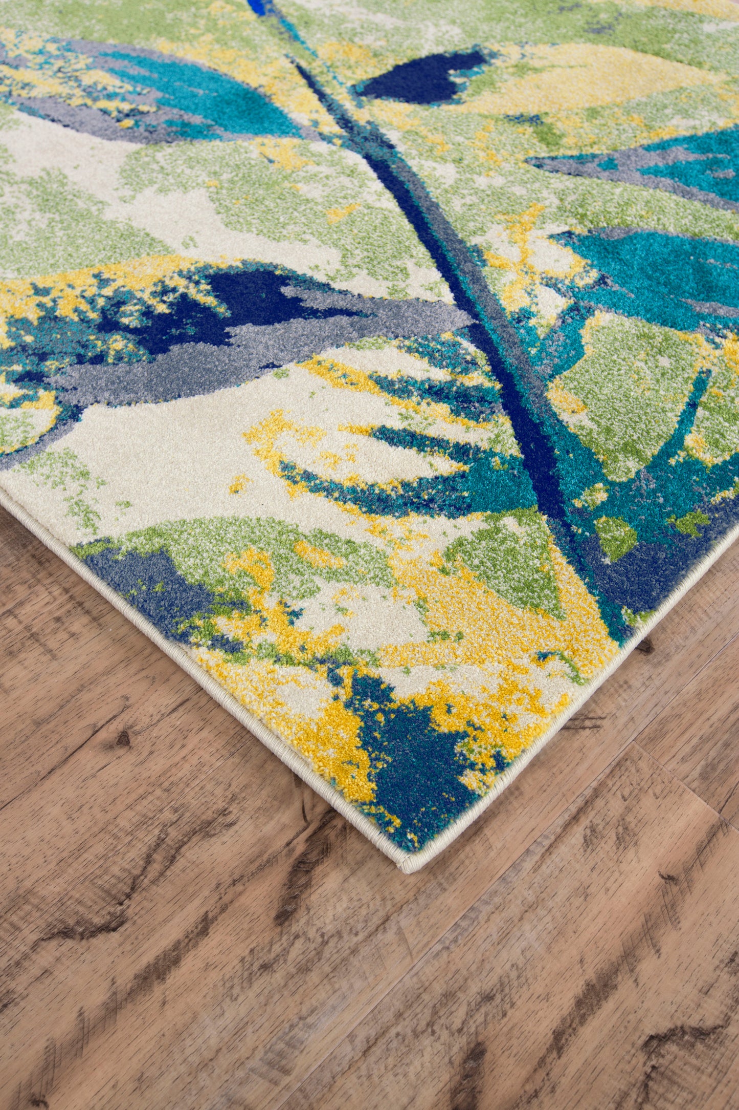 Brixton Modern/Tropical/Cottage Floral & Botanical/Distressed Green/Blue/Ivory - Feizy Rug
