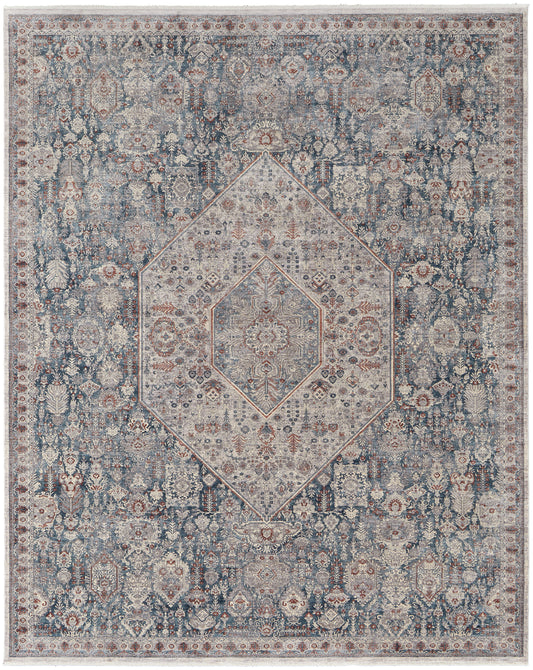 Marquette Transitional/Bohemian & Eclectic/Vintage Blue/Ivory Area Rug