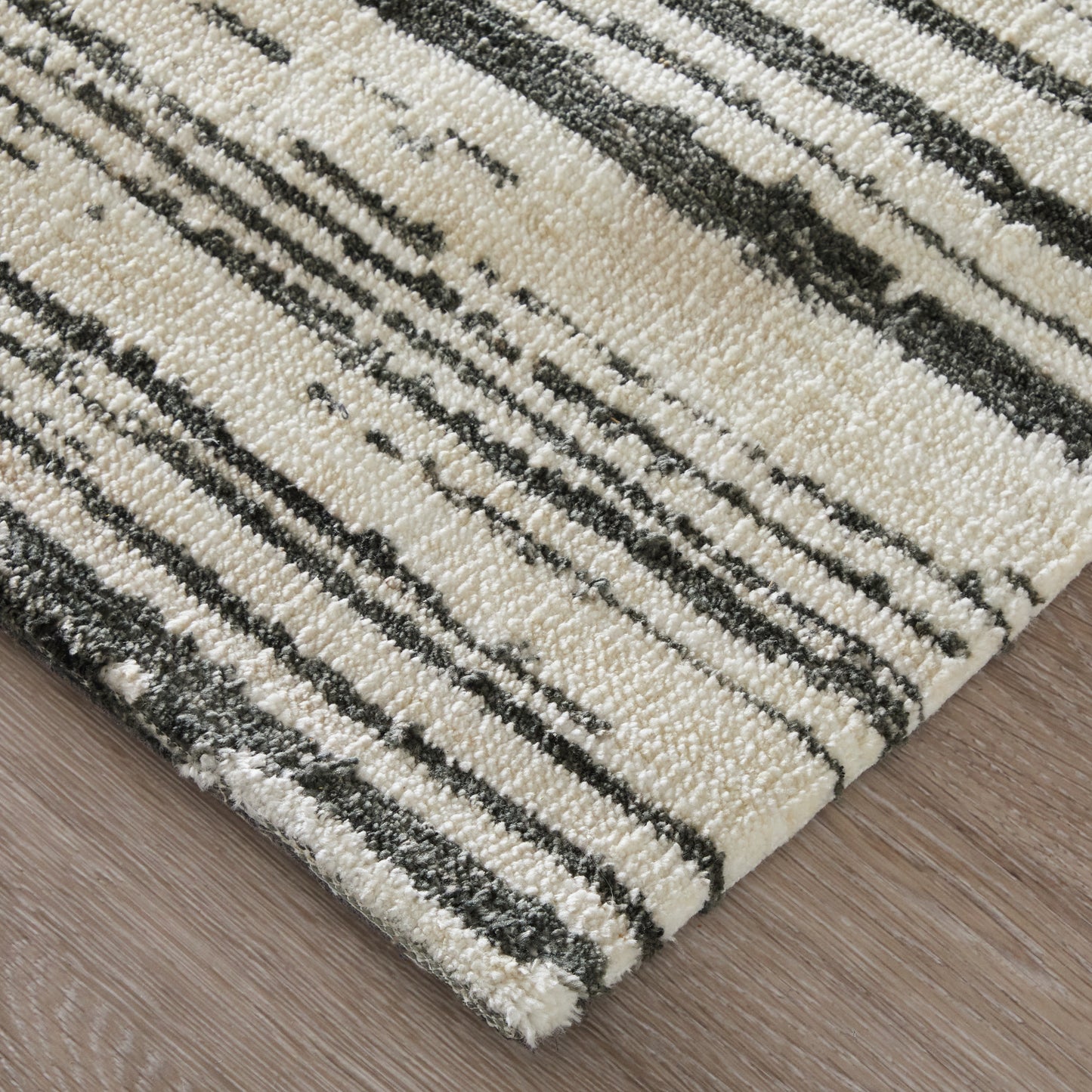 Colton Modern/Industrial Abstract/Stripes/Distressed Black/Ivory - Feizy Rug