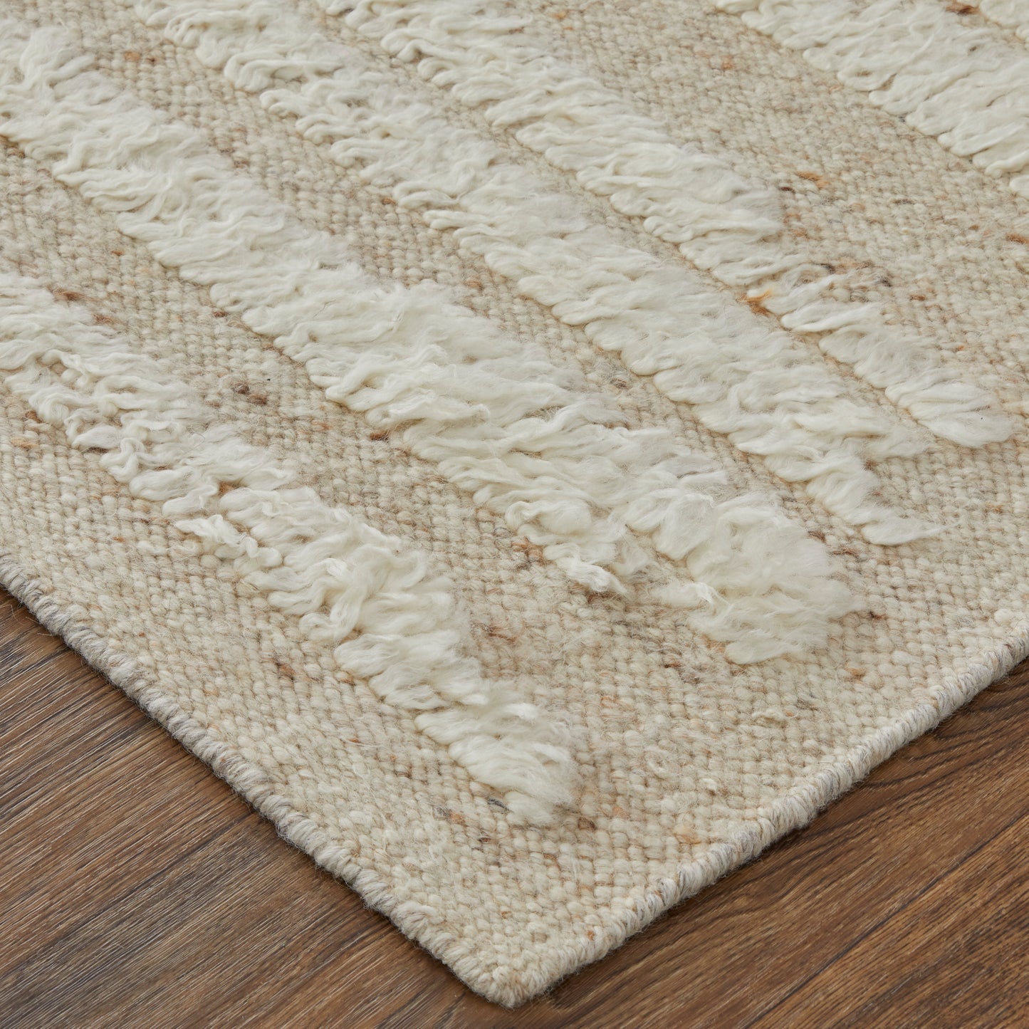 Ashby Transitional/Scandinavian/Casual Stripes/Solid White/Tan - Feizy Rug