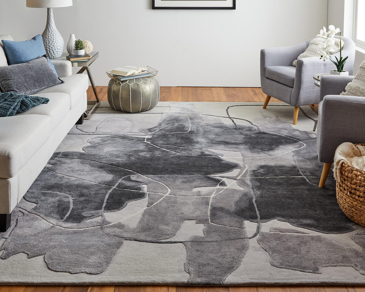 Anya Transitional/Industrial/Casual Abstract/Watercolor Ivory/Gray/Taupe - Feizy Rug