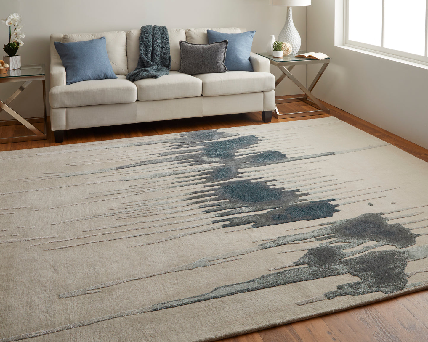 Anya Transitional/Industrial/Casual Abstract/Watercolor Ivory/Blue/Gray - Feizy Rug