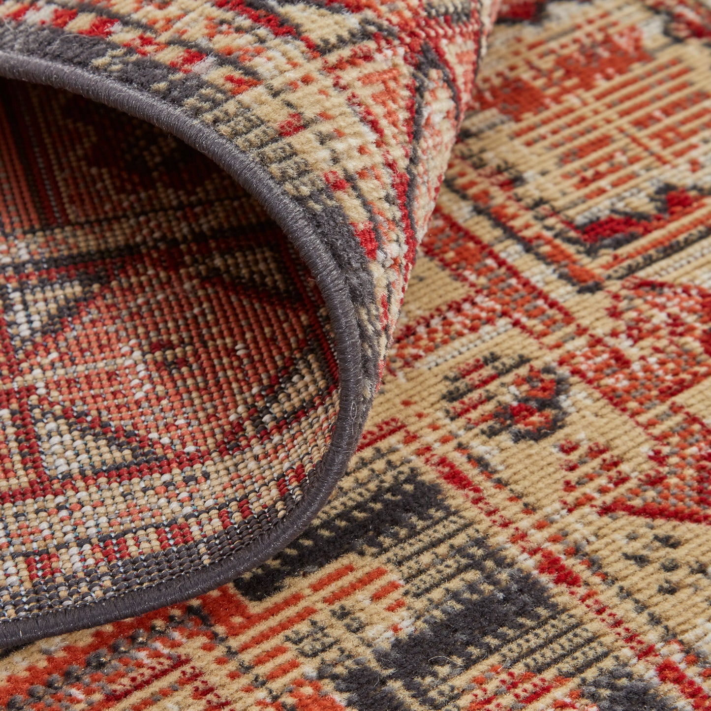 Nolan Transitional/Southwestern/Rustic Southwestern/Bordered/Distressed Red/Tan/Black - Feizy Rug