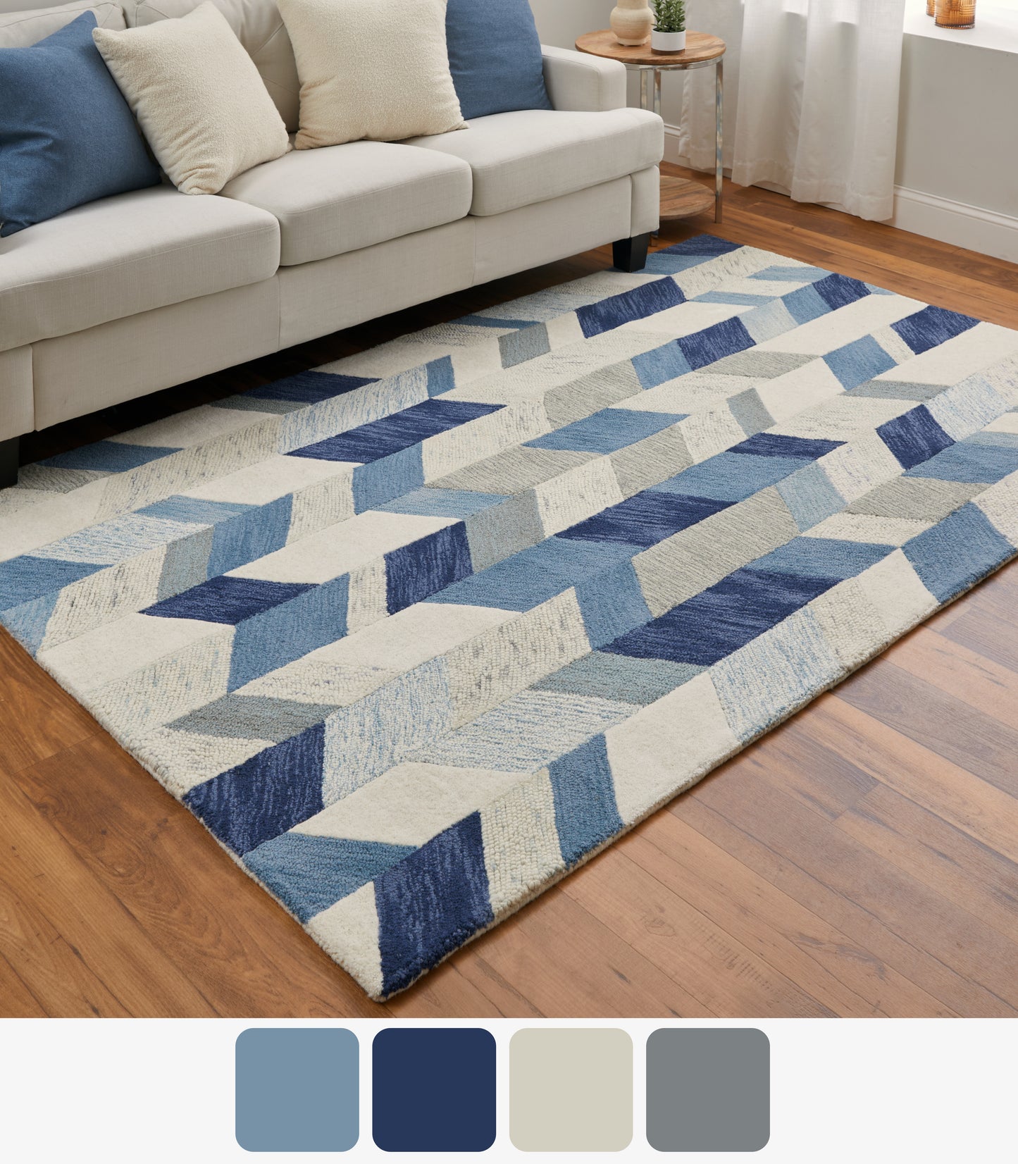 Arazad Transitional/Mid-Century Modern/Casual Geometric/Chevron/Herringbone Blue/Ivory/Gray - Feizy Rug