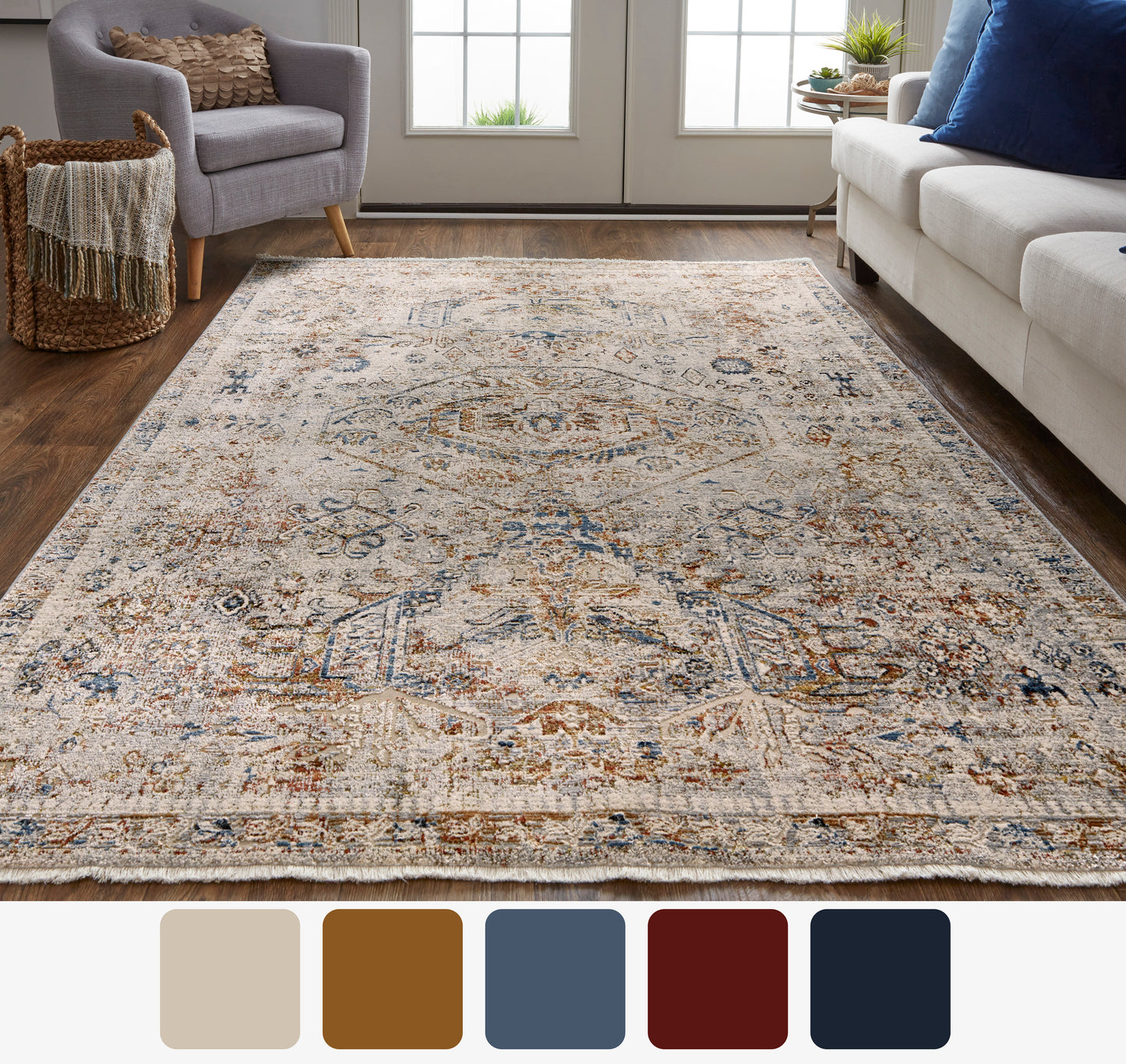 Kaia Transitional/Vintage/Classic Tan/Orange/Red Area Rug