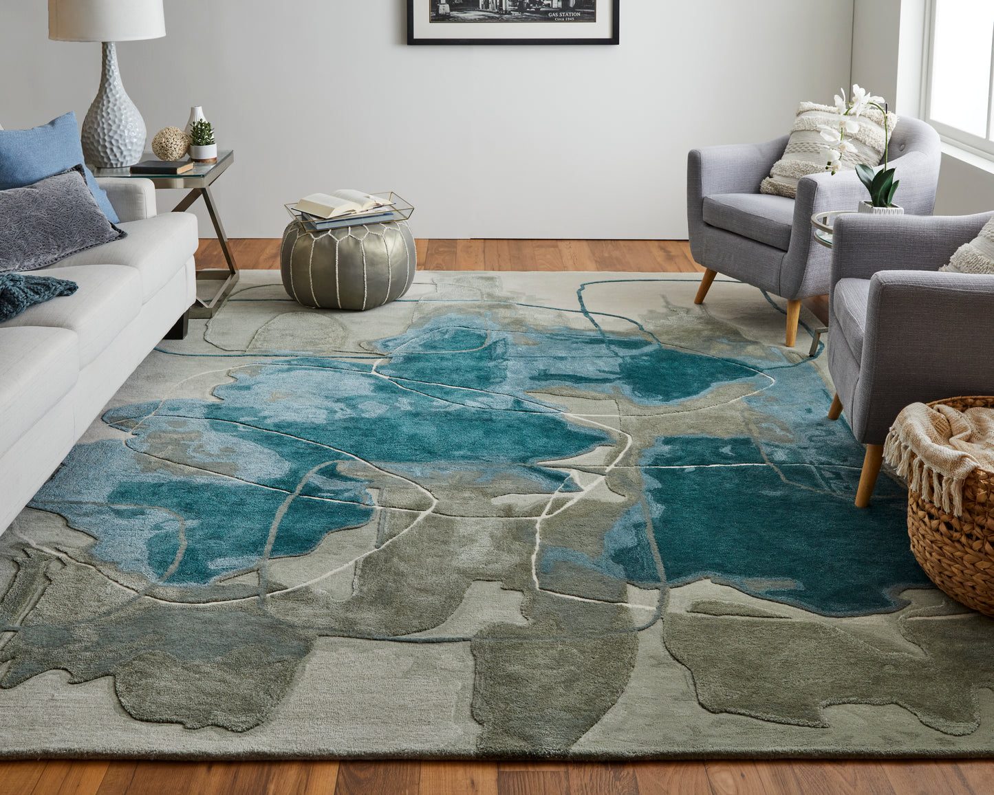 Anya Transitional/Industrial/Casual Abstract/Watercolor Blue/Gray/Ivory - Feizy Rug