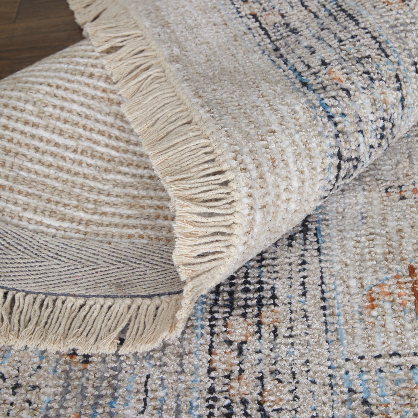 Caldwell Transitional/Bohemian & Eclectic/Global Ivory/Blue/Orange Accent Rug
