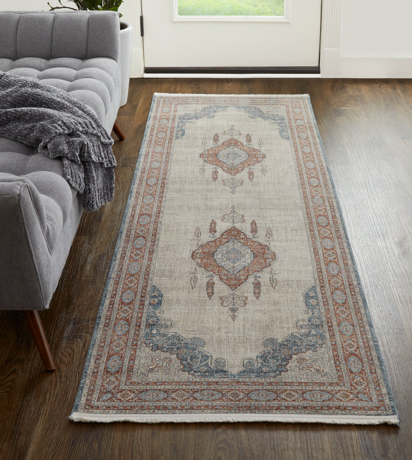 Marquette Transitional/Bohemian & Eclectic/Vintage Gray/Red/Blue Runner