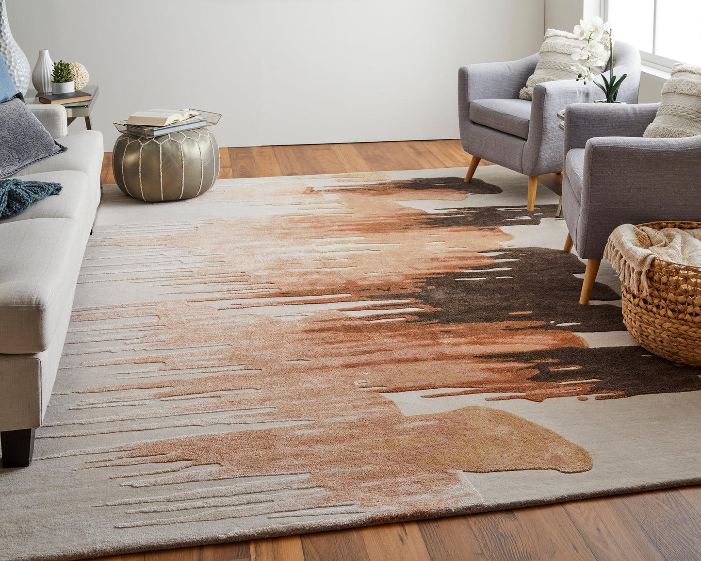 Anya Transitional/Industrial/Casual Abstract/Watercolor Red/Brown/Orange - Feizy Rug