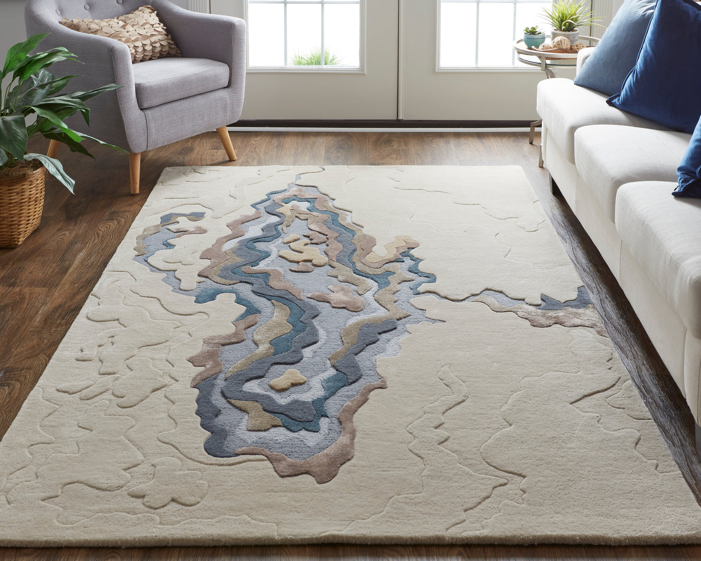 Serrano Transitional/Industrial/Casual Abstract/Watercolor Tan/Brown/Blue - Feizy Rug