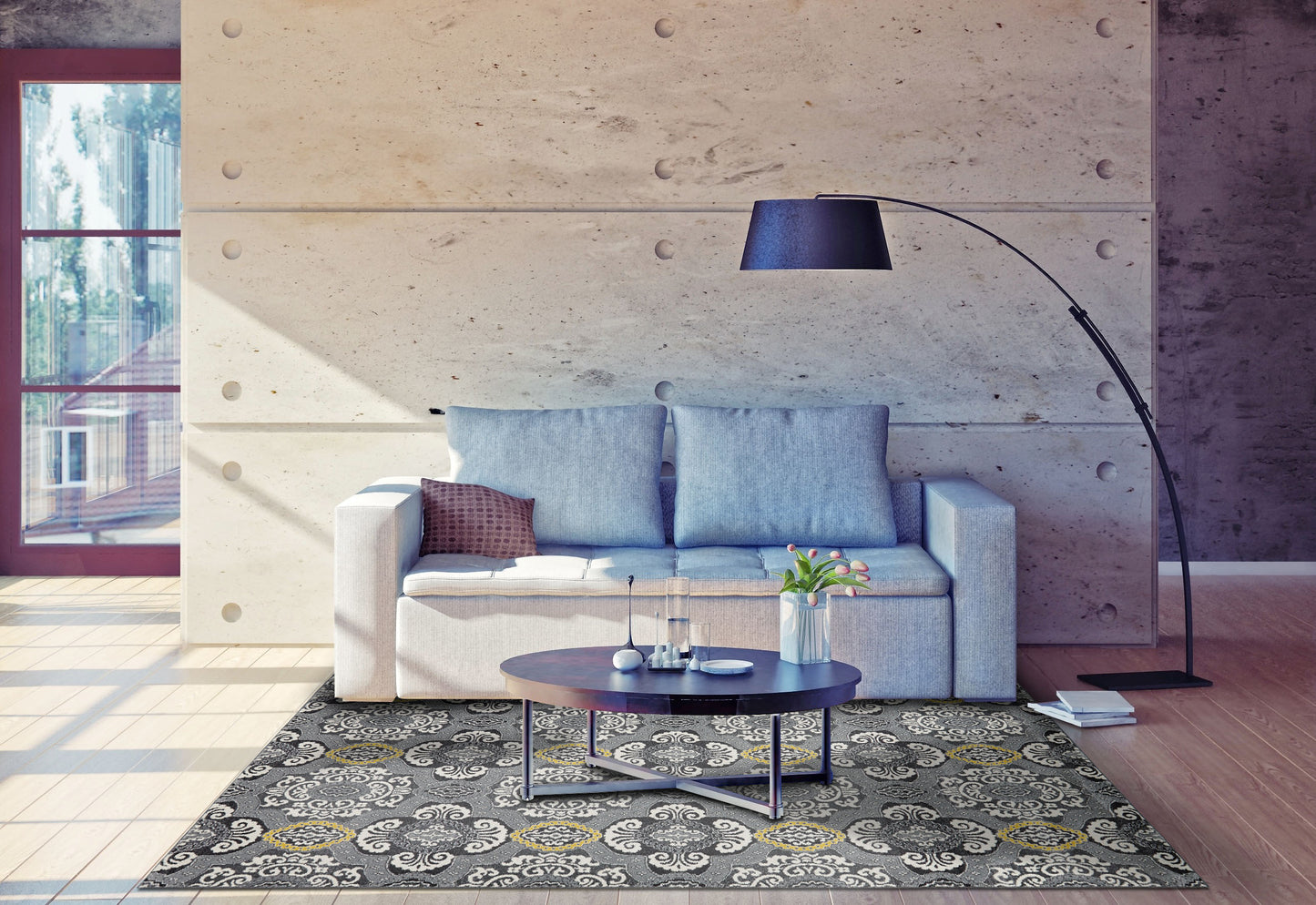 Bleecker Modern/Bohemian & Eclectic/Global Damask/Geometric Ivory/Gray/Yellow - Feizy Rug