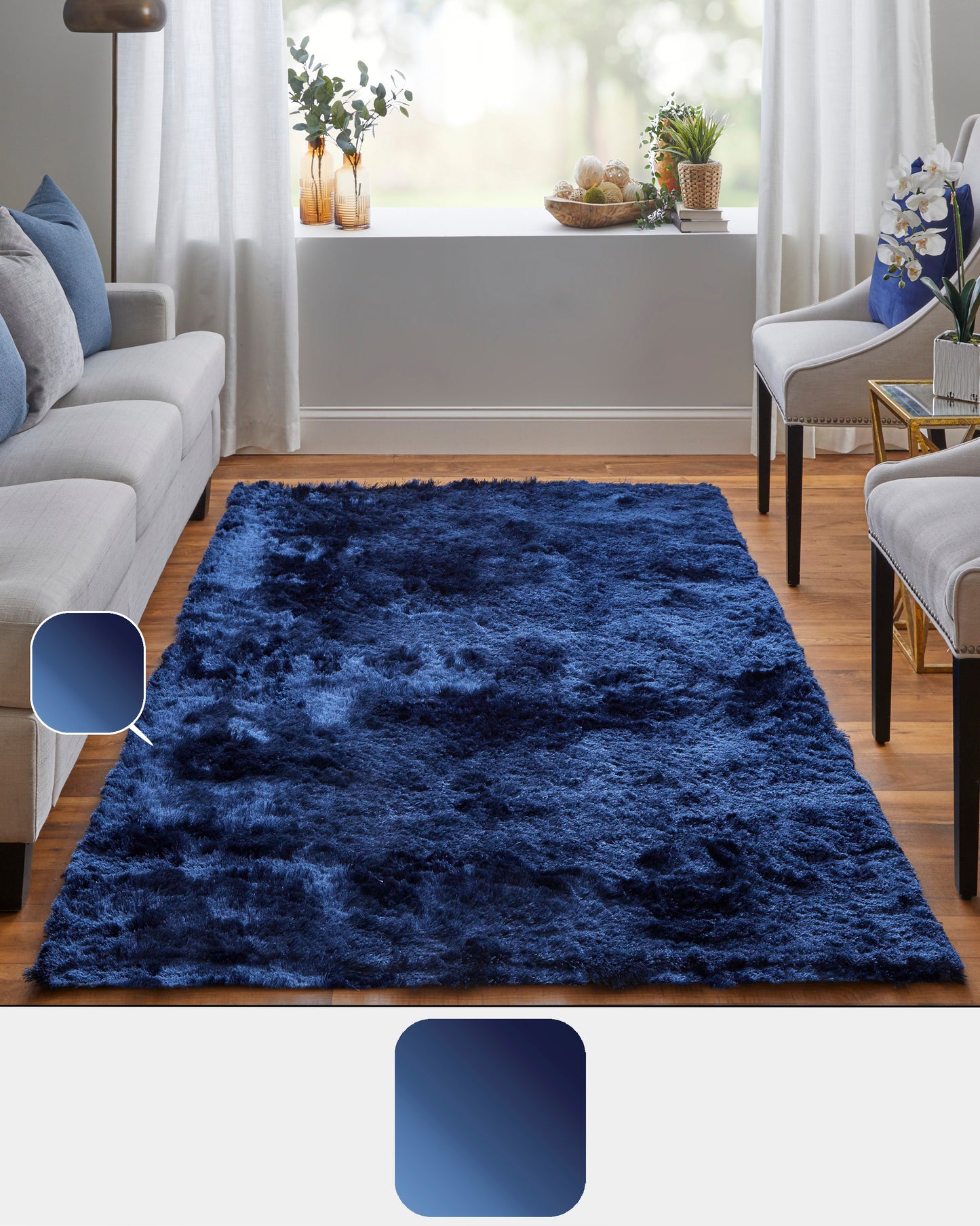 Indochine Modern/Luxury & Glam/Casual Solid Blue/Black - Feizy Rug