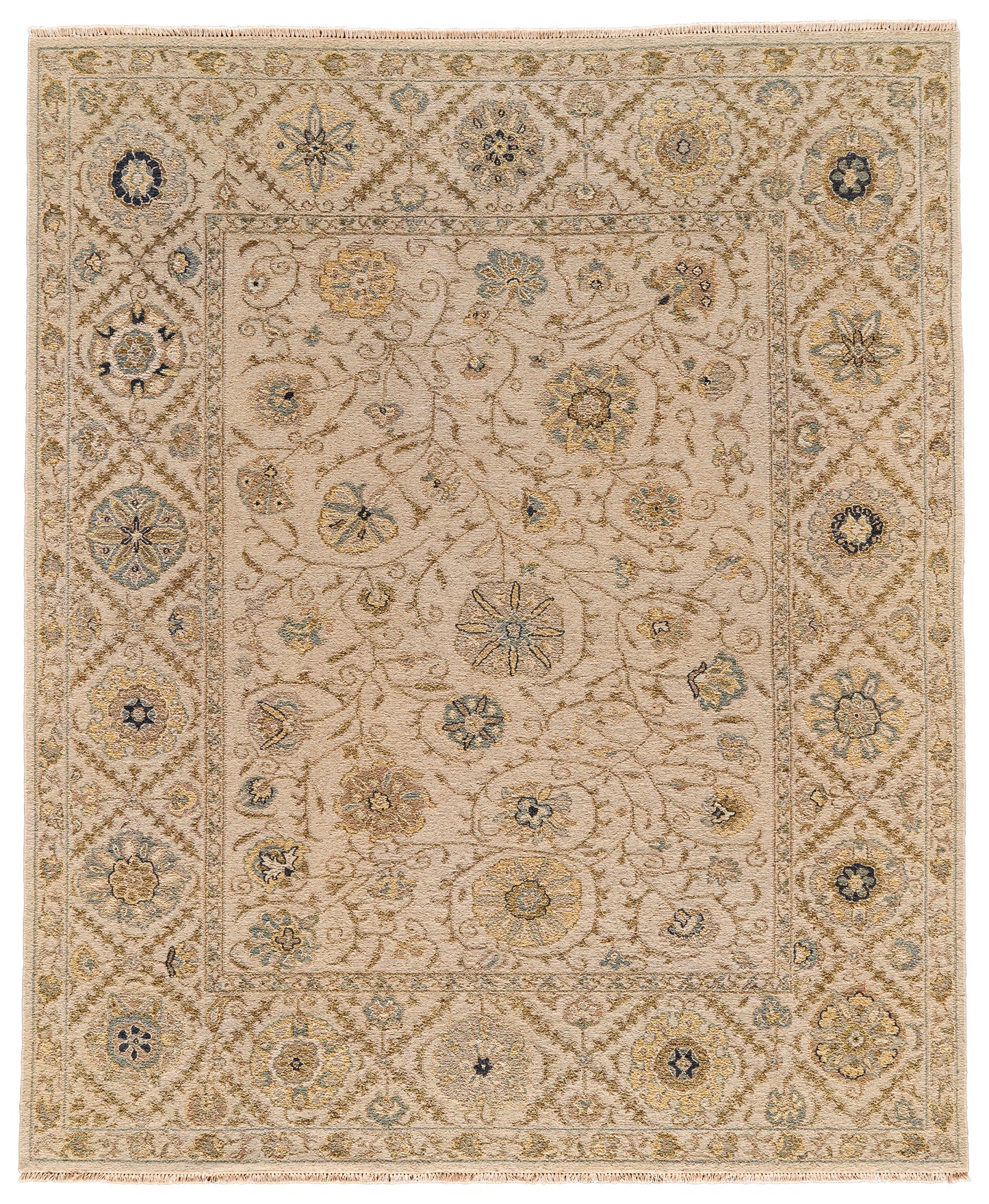Amherst Traditional/Classic Bordered/Floral & Botanical Ivory/Yellow/Blue - Feizy Rug