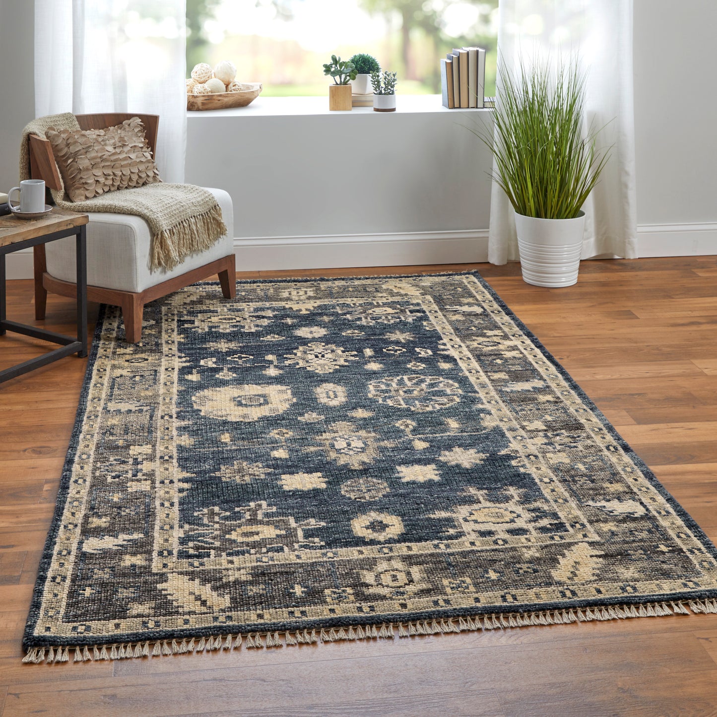 Fillmore Traditional/Classic Floral & Botanical/Bordered Blue/Gray - Feizy Rug
