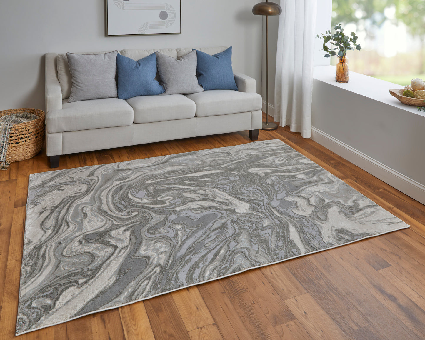 Prasad Modern/Casual Gray/Ivory/Silver Area Rug