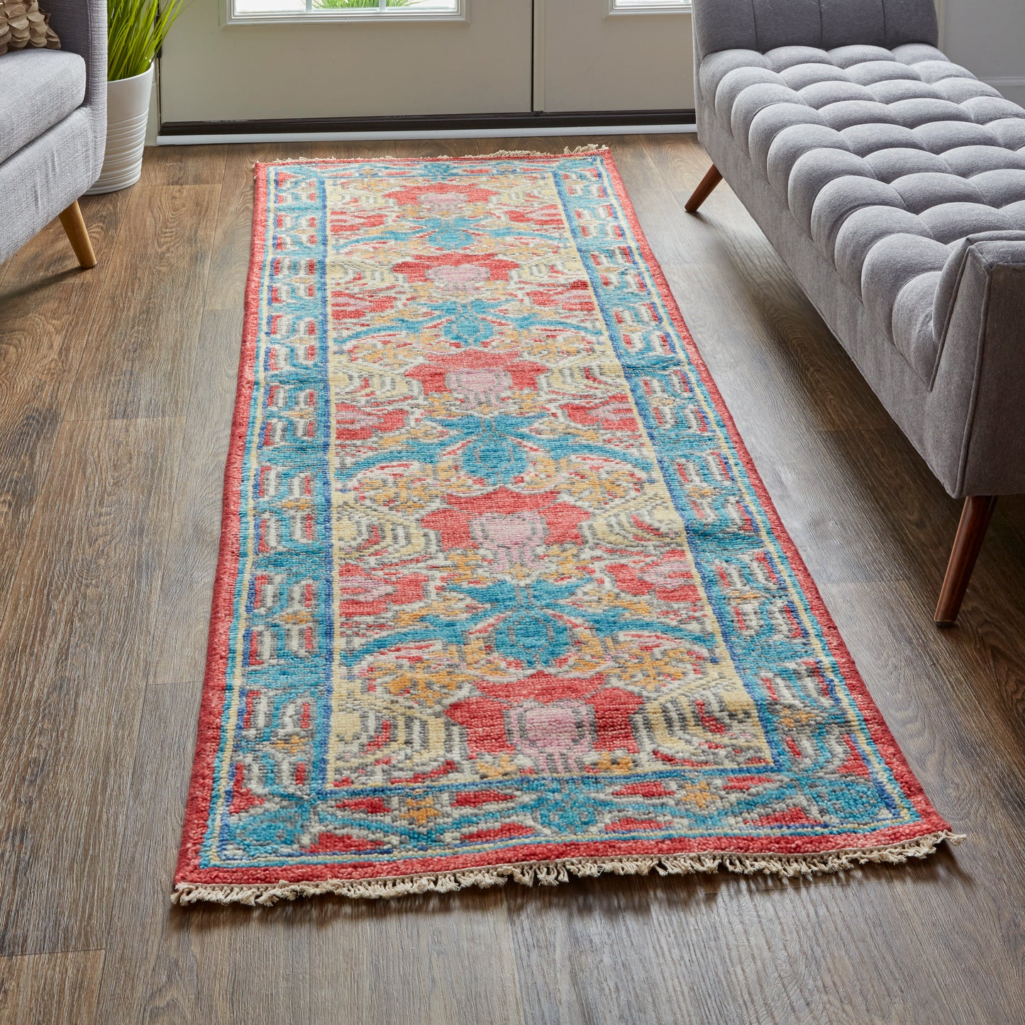 Beall Traditional/Rustic Blue/Red/Yellow Runner  Feizy Rugs Small Parcel,Feizy Rugs,Beall,Blue/Red/Yellow,2'6" x 8',Runner,Wool,Traditional/Rustic,India