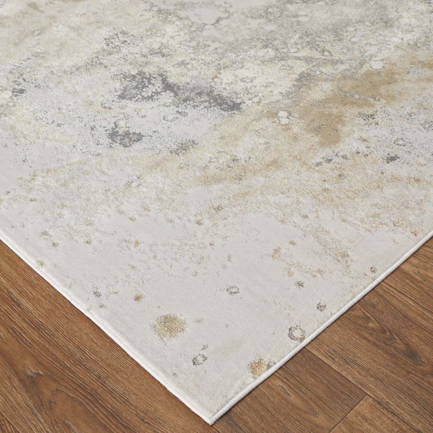 Astra Transitional/Industrial/Casual Abstract/Watercolor Gray/Gold/Ivory - Feizy Rug