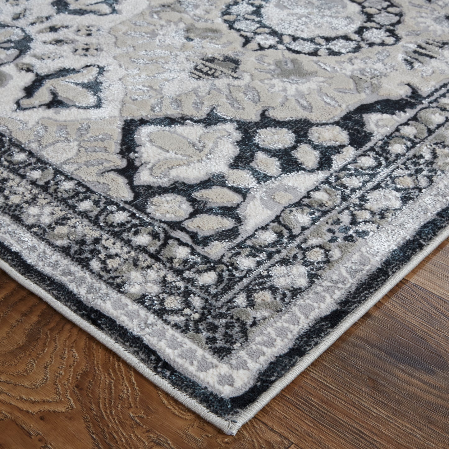 Macklaine Transitional/Farmhouse/Cottage Geometric/Trellis & Lattice/Bordered Gray/Black - Feizy Rug