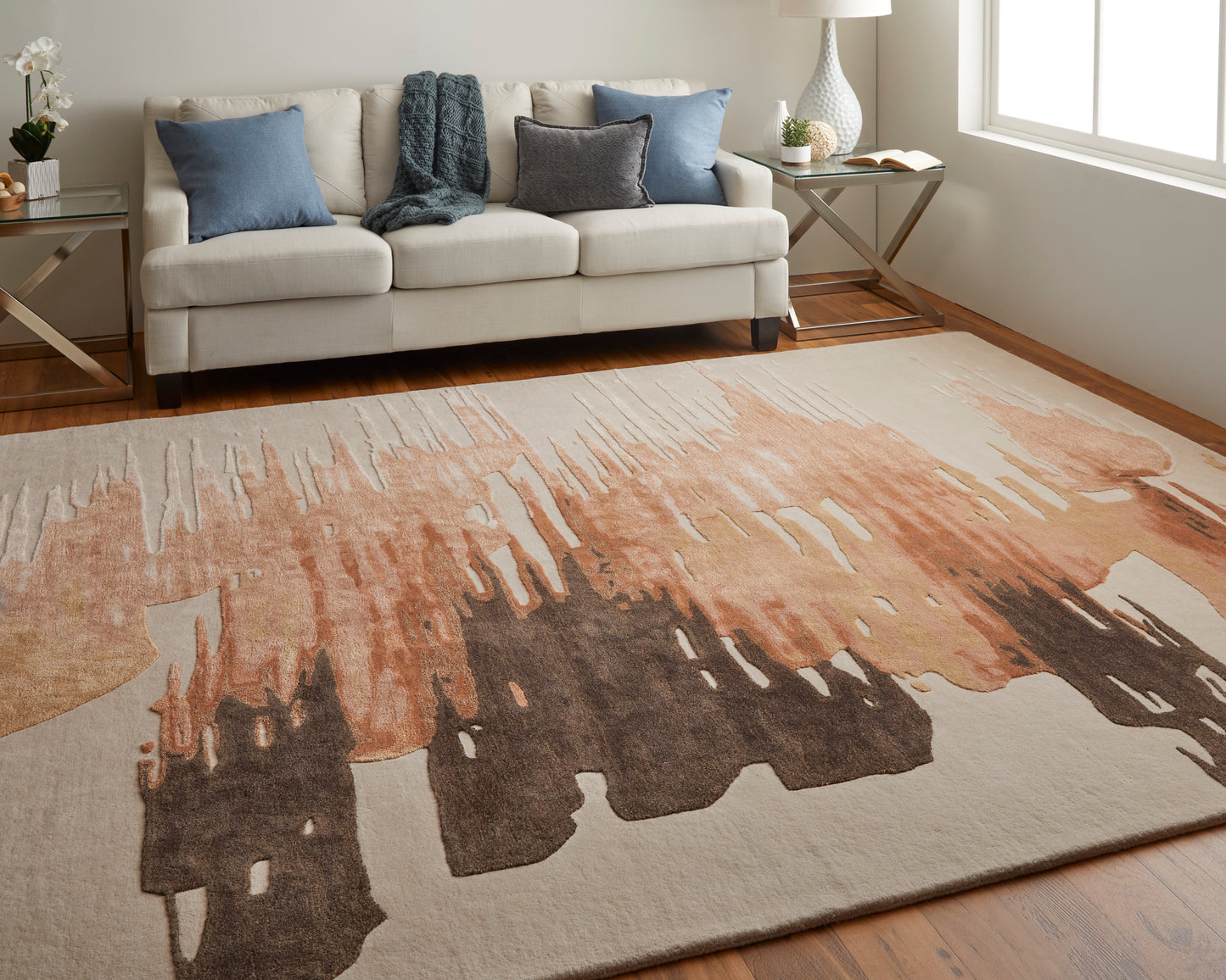 Anya Transitional/Industrial/Casual Abstract/Watercolor Red/Brown/Orange - Feizy Rug