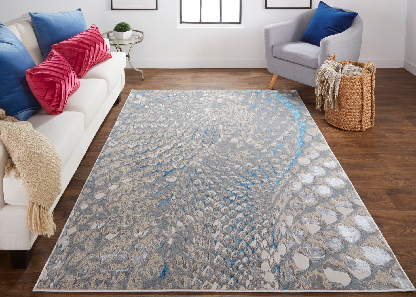 Azure Modern/Industrial Blue/Silver/Gray Area Rug