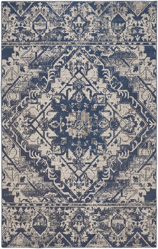 Foster Transitional/Vintage/Global Oriental/Floral & Botanical/Diamond Blue/Ivory - Feizy Rug
