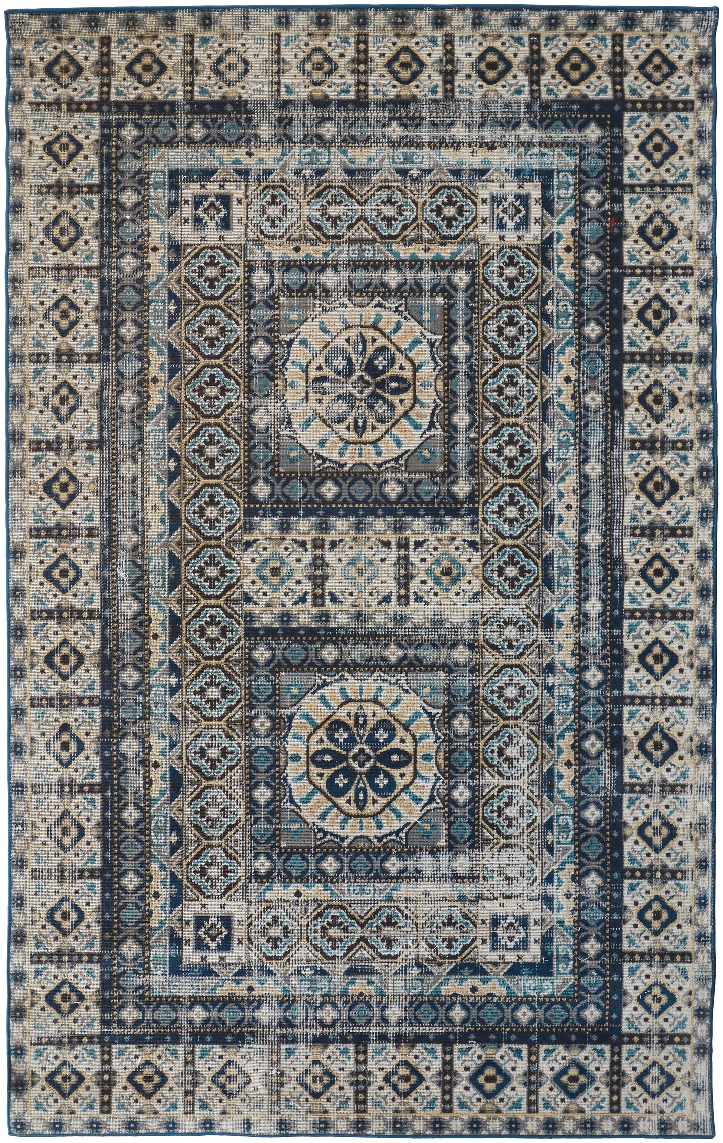 Nolan Transitional/Bohemian & Eclectic/Classic Medallion/Bordered/Moroccan Ivory/Tan/Blue - Feizy Rug