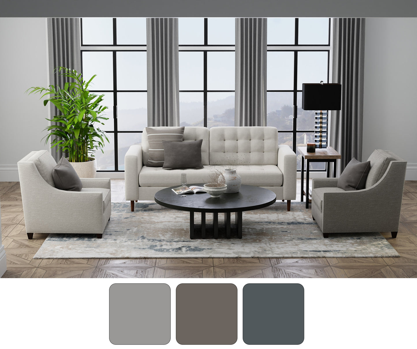 Richmond Modern/Industrial Abstract/Distressed Gray/White/Blue - Feizy Rug