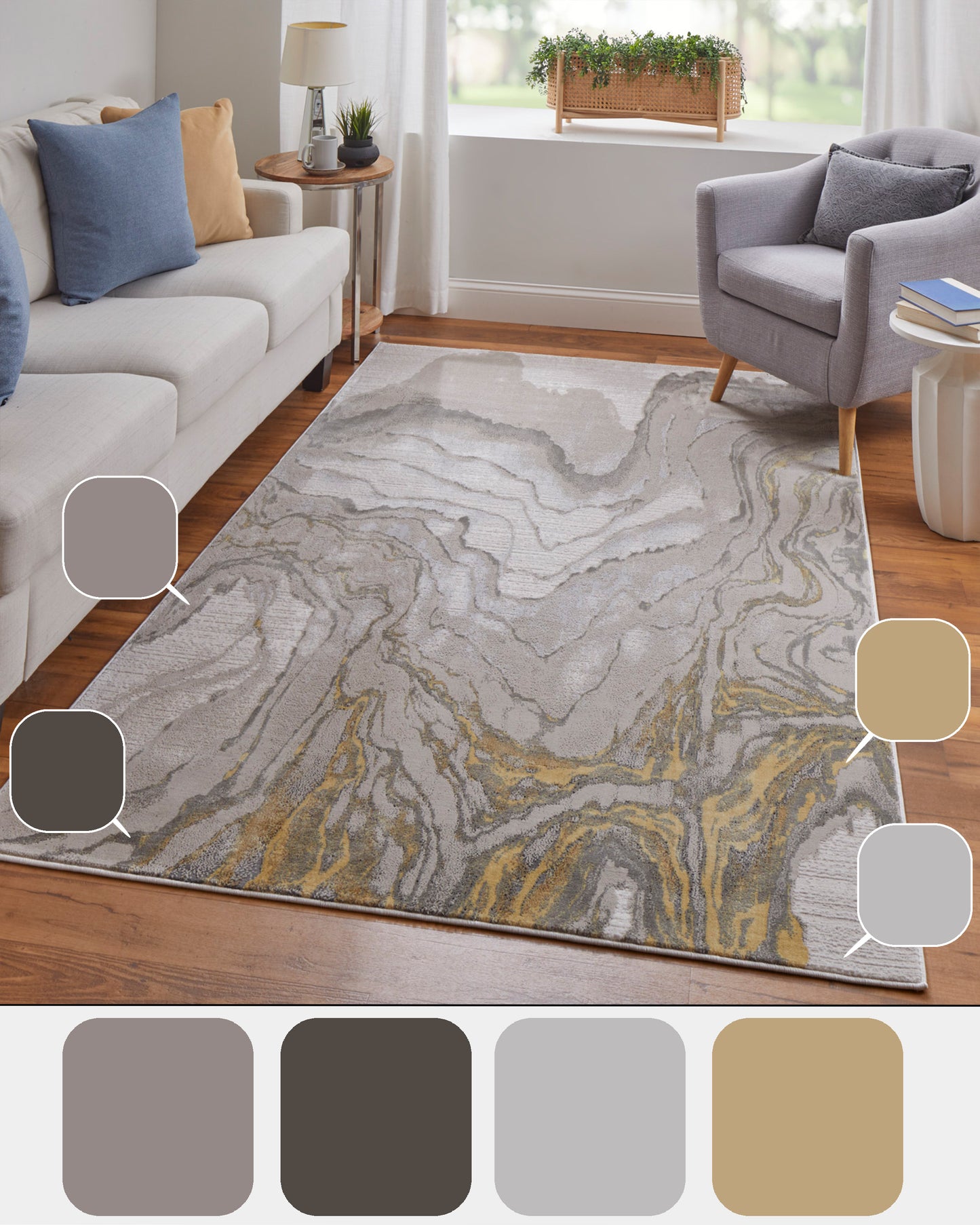 Waldor Modern/Casual/Bohemian & Eclectic Watercolor/Abstract Gold/Ivory/Gray - Feizy Rug