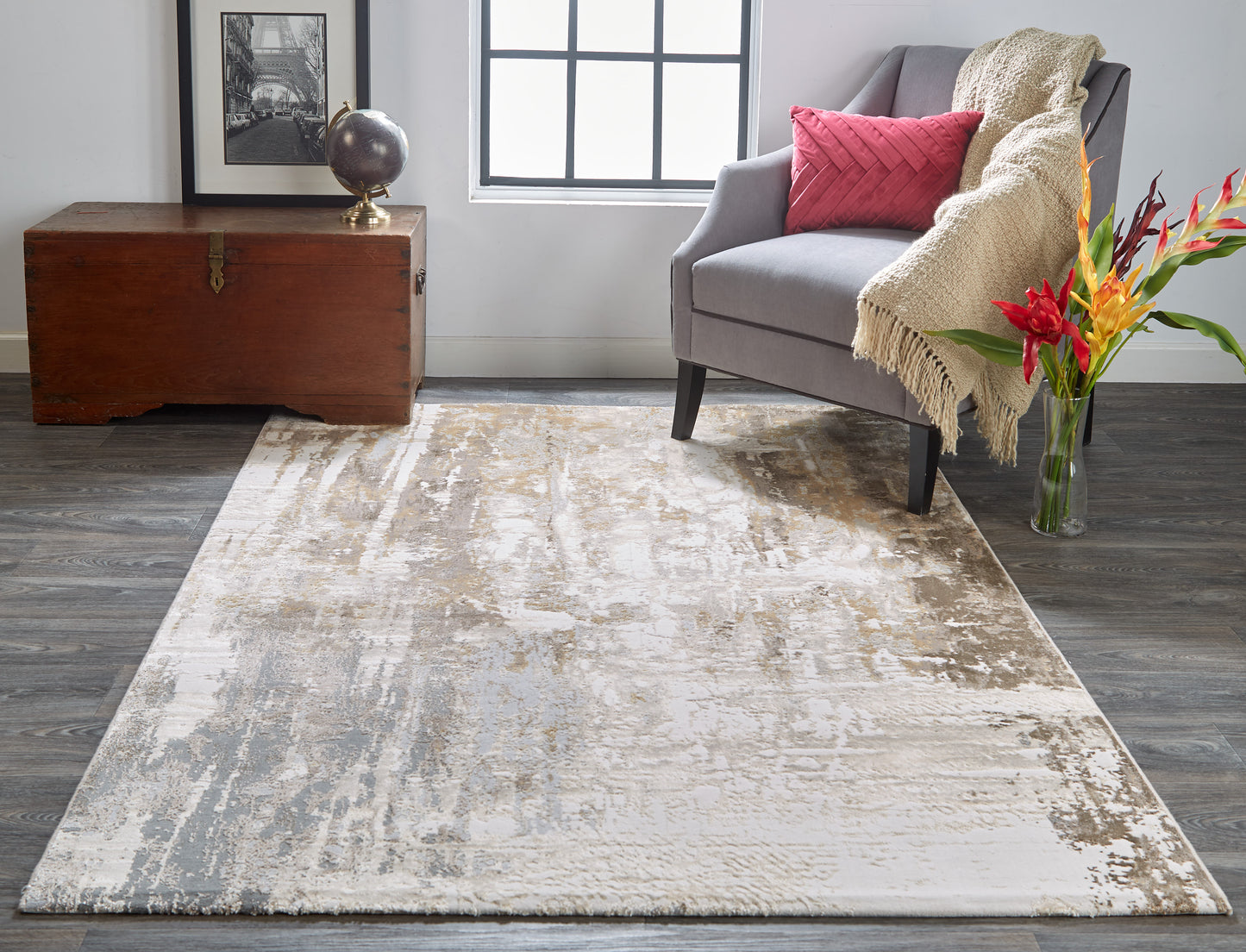 Parker Transitional/Casual Abstract Tan/Ivory/Gray - Feizy Rug