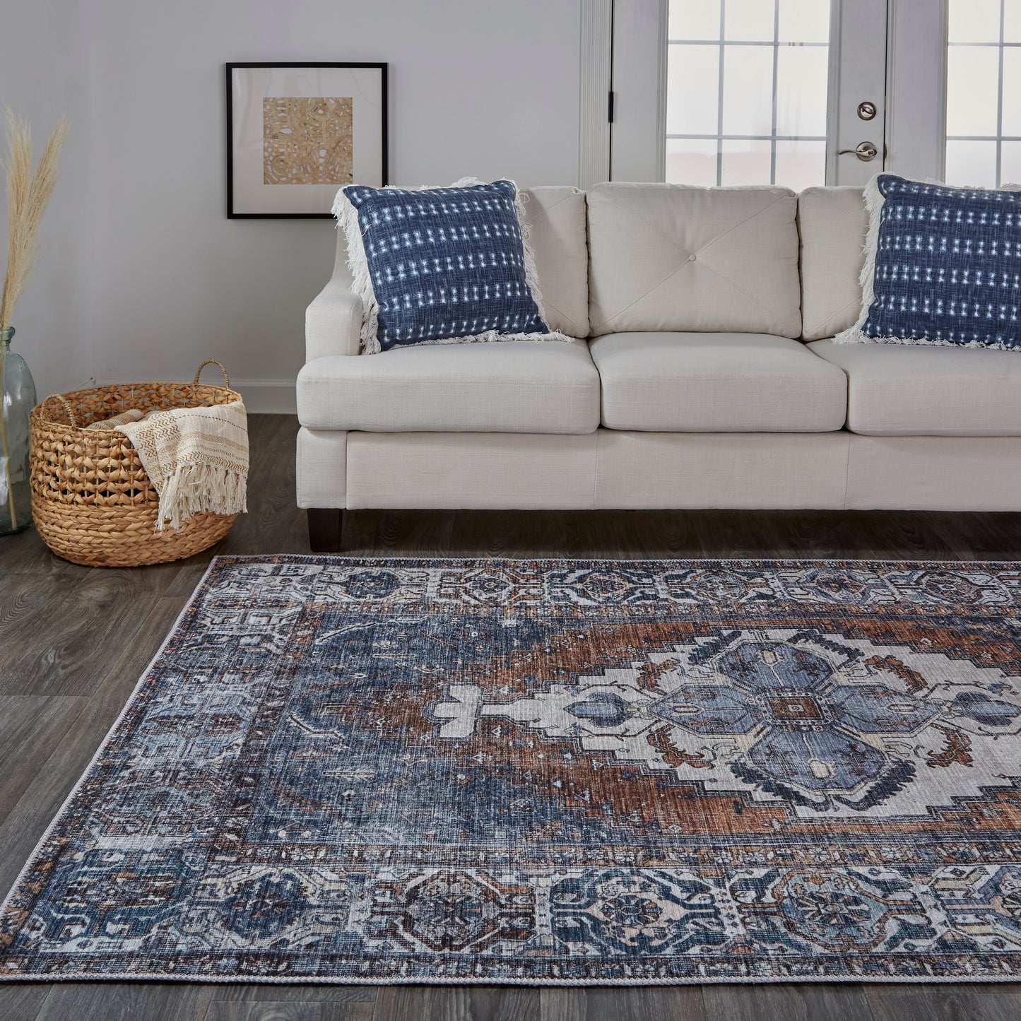 Percy Transitional/Bohemian & Eclectic/Casual Blue/Ivory/Brown Accent Rug