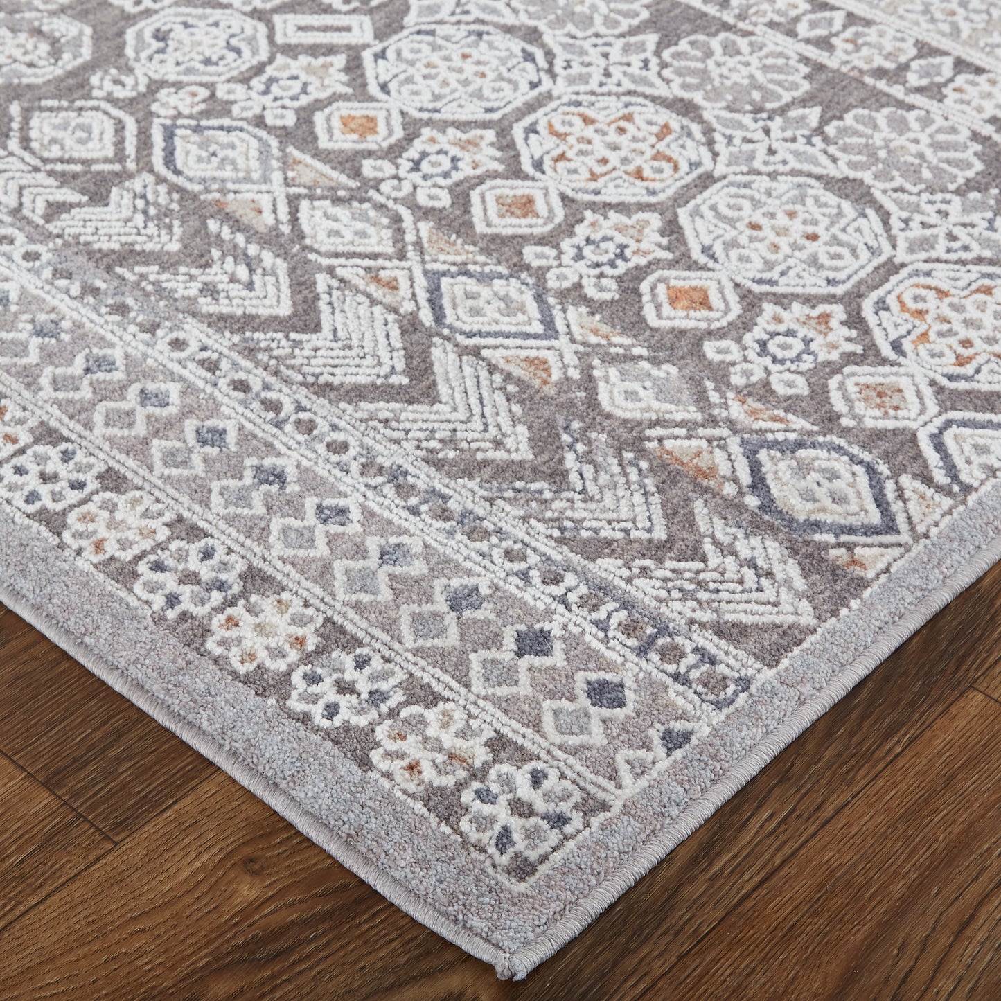 Francisco Transitional/Southwestern/Mid-Century Modern Medallion/Geometric/Distressed Ivory/Gray - Feizy Rug