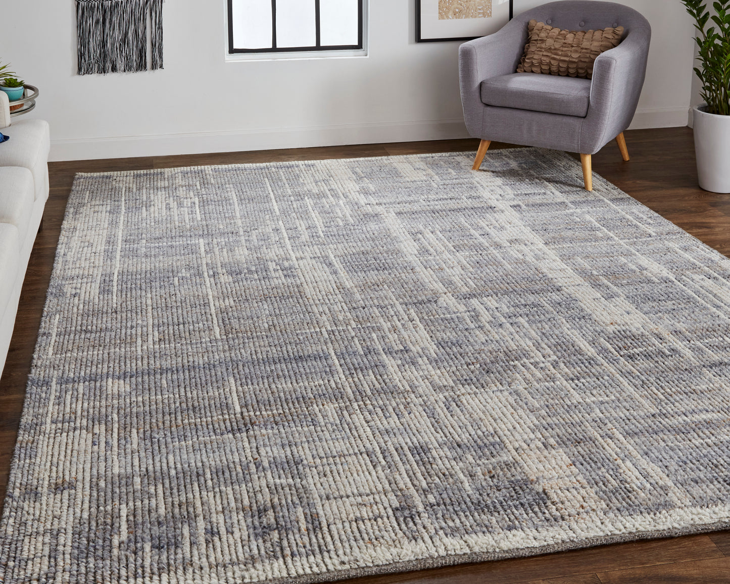 Alford Modern/Industrial/Bohemian & Eclectic Abstract/Stripes/Distressed Gray/Ivory/Taupe - Feizy Rug