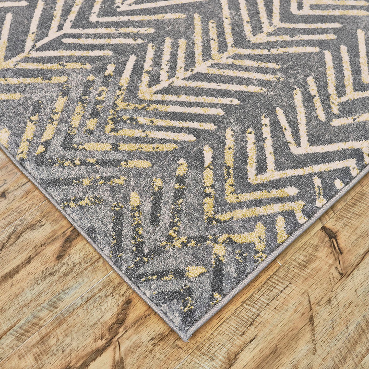 Bleecker Modern/Bohemian & Eclectic/Casual Chevron/Abstract/Geometric Gray/Yellow/White - Feizy Rug