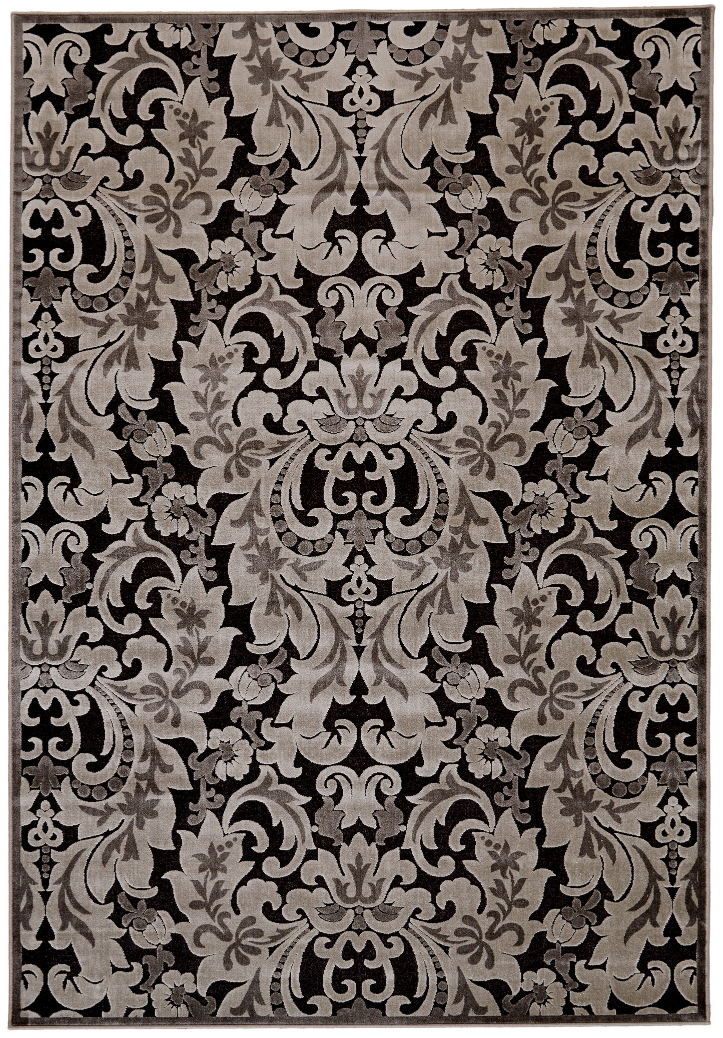 Saphir Transitional/Craftsman Floral & Botanical/Damask Taupe/Black/Gray - Feizy Rug