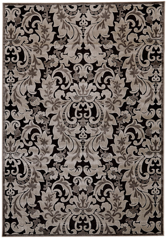 Saphir Transitional/Craftsman Floral & Botanical/Damask Taupe/Black/Gray - Feizy Rug