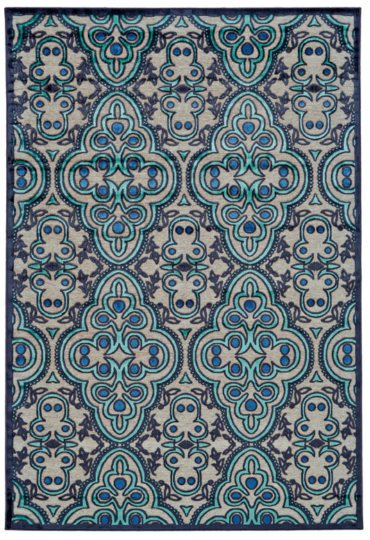 Saphir Callo Modern/Bohemian & Eclectic/Cottage Damask/Ikat Tan/Taupe/Blue - Feizy Rug
