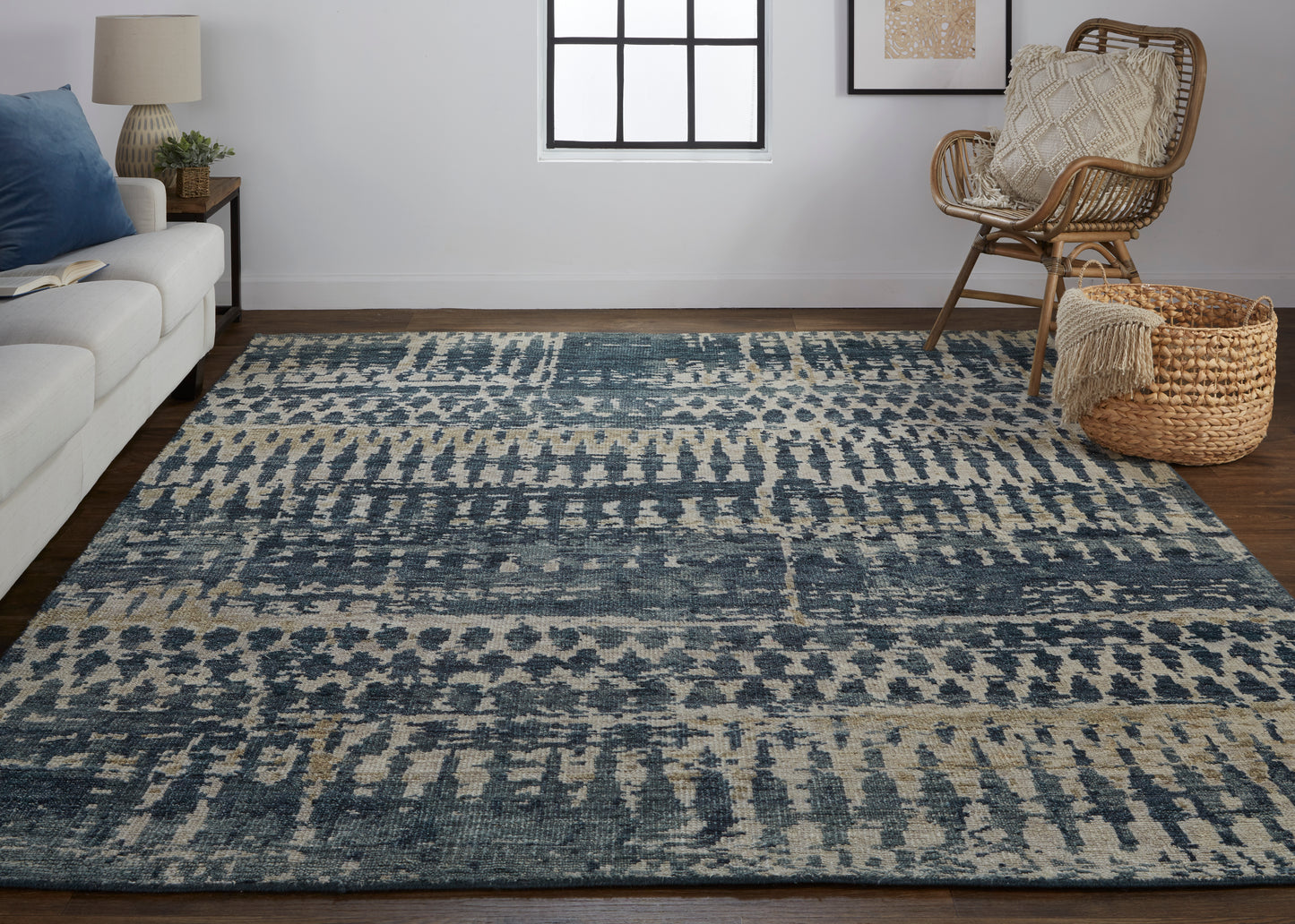 Palomar Transitional/Casual/Farmhouse Abstract/Geometric/Diamond Blue/Gray/Tan - Feizy Rug