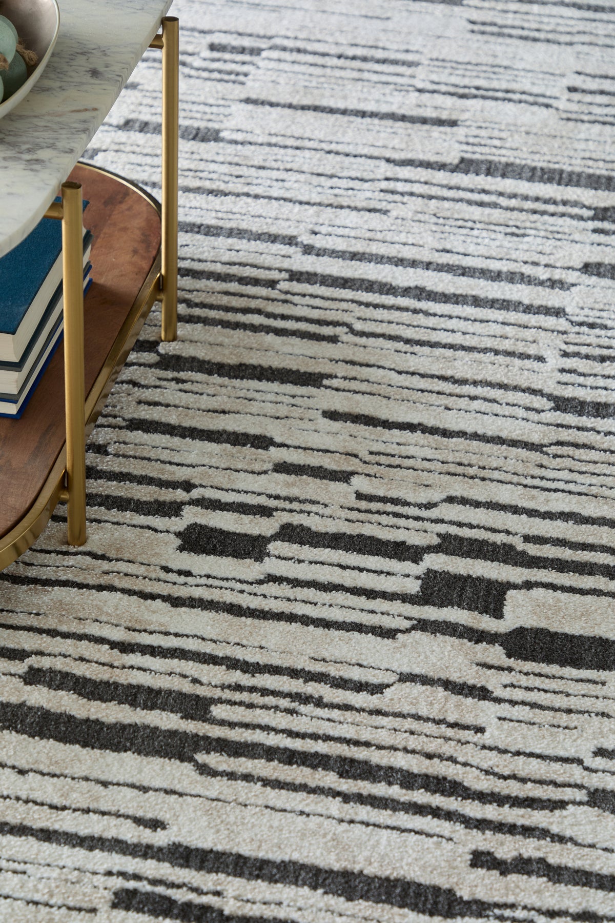 Gilmore Modern Stripes/Checkered/Abstract Ivory/Black - Feizy Rug