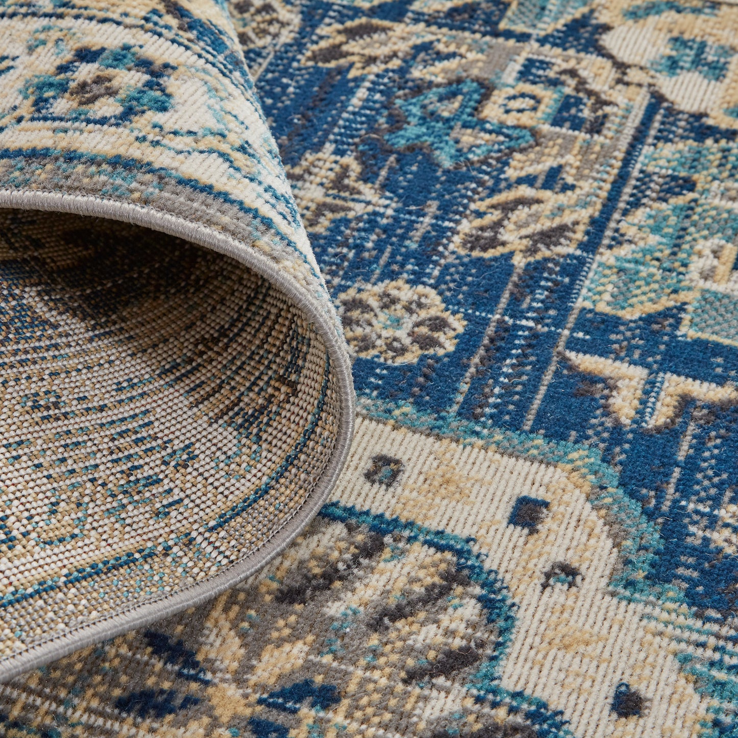 Nolan Transitional/Bohemian & Eclectic/Vintage Medallion/Persian/Distressed Blue/Ivory - Feizy Rug